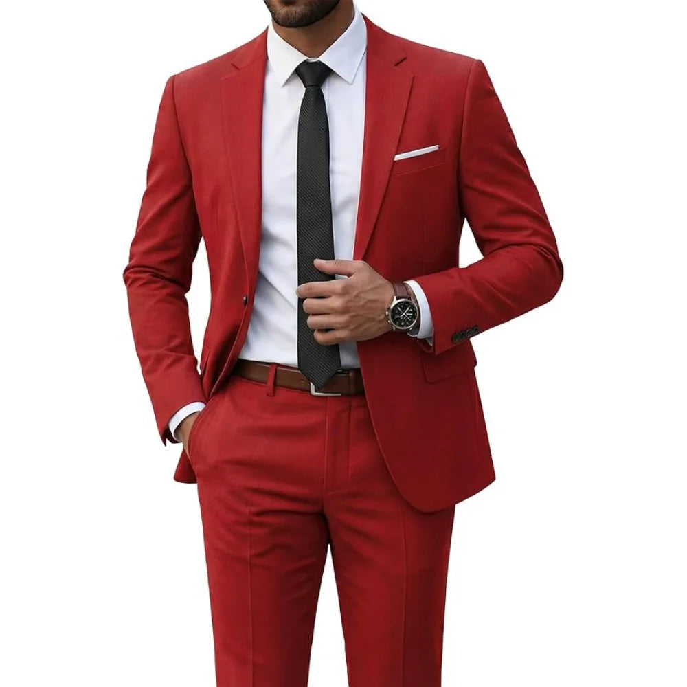 Men's 2 Piece Suit Set Solid Color Elegant Wedding Formal Business Dress Blazer Vest Pants Classic Tuxedo for Party Groomsmen