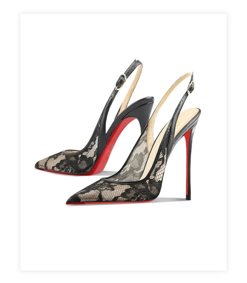 Lace High-heeled Sandals Summer 2026 New Pointed Thin Heels Shallow Mouth Comfortable Women's Sandals