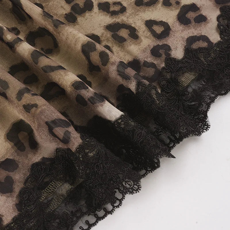 Talenza Summer Leopard Print Midi Skirts Sexy Women's Lace Patchwork Slim Skirts Fashion New Vintage Vacation Clubwear Y2K Skirt