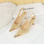 Elegant Women Green High Heel Velvet Pumps Wedding Party Slingback Sandals Metal Pointed Toe Hollow Buckle Wine Red Shoes