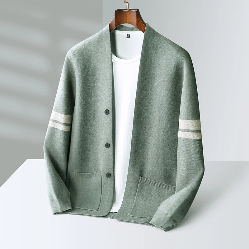 Autumn And Winter New Casual Wool Knit Cardigan Men's Fashion V-Neck Solid Color Shirt Loose Sweater Coat