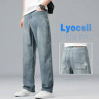 2026 New Summer Ultra-thin Lyocell Men's Jeans Drape Soft Fabric Loose Straight Casual Denim Pant Elastic Ice Silk Male Trousers