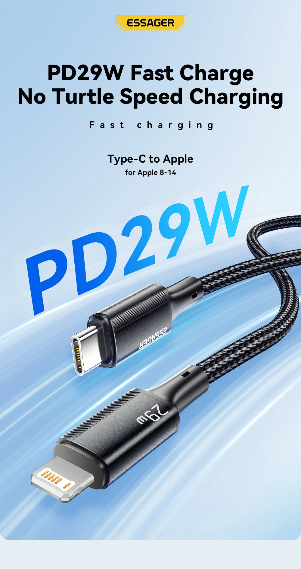 Essager USB C Cable For IPhone 14 13 12 11 pro Max 8 Plus 20W Fast Charging Cable Type C To Lighting Date Wire For iPad Macbook