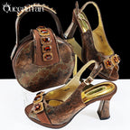 2025 Elegant Green Peep-Toe Women Heel Pumps for Italian Matching Party Shoes and Bags Set for Parties with Diamond Accents