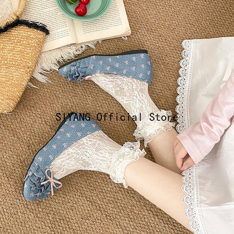 Polka Dot Mary Jane Shoes Women Sweet Ruffle Internal Elevation Shoes Ladies Soft Sole Slip On Daily Comfort Dress Footwear