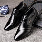 Mens Black Genuine Leather Cap Toe Lace Up Formal Business Office Groom Wedding Daily Wear Dress Shoes British Style Fashion