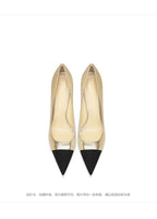 Golden high heels for women, new style, with pointed, slender heels,small fragrant style,color blocking, sexy banquet high heels