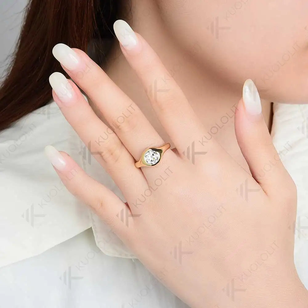 Kuololit 1CT OEC Moissanite Rings for Women Soild 10K 14K Yellow Gold Bezel Set Diamond Ring  for Engagement Christmas Gifts