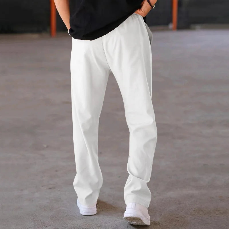 Men Casual LooseStraight Leg Dress Pants Elastic Drawstring Waist Front Seam Plain Wide Leg Trousers Daily Street Vacation Relax