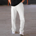 Men Casual LooseStraight Leg Dress Pants Elastic Drawstring Waist Front Seam Plain Wide Leg Trousers Daily Street Vacation Relax