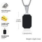 Stylish Men's Black Enamel Necklace,Stainless Steel Geometric Square Small Dogtags Necklace,Anniversary Birthday Father Gift