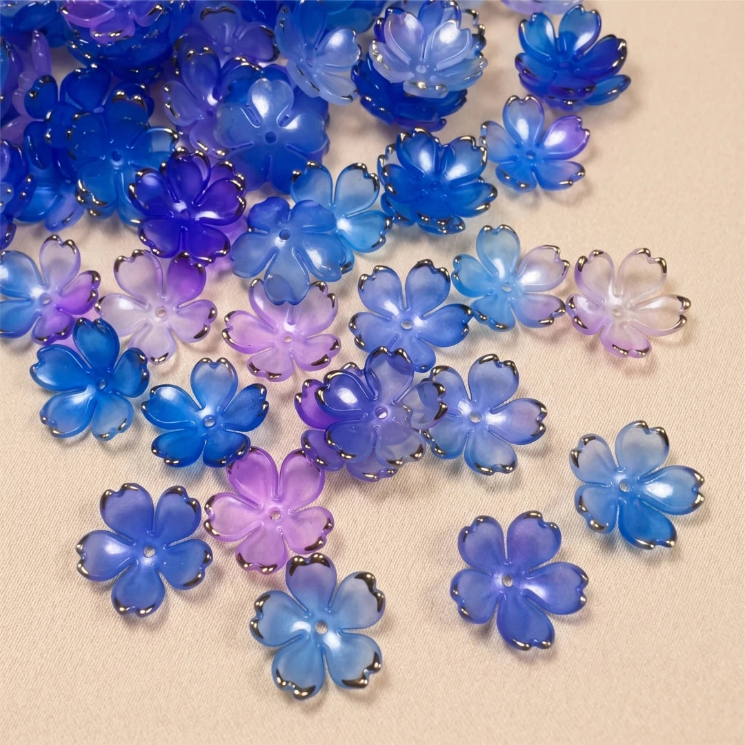50pcs 19mm Cherry Blossom Beads Gradient Acrylic Flower Beads Mini Spacer Hair Accessory for DIY Bracelet Earring Jewelry Making