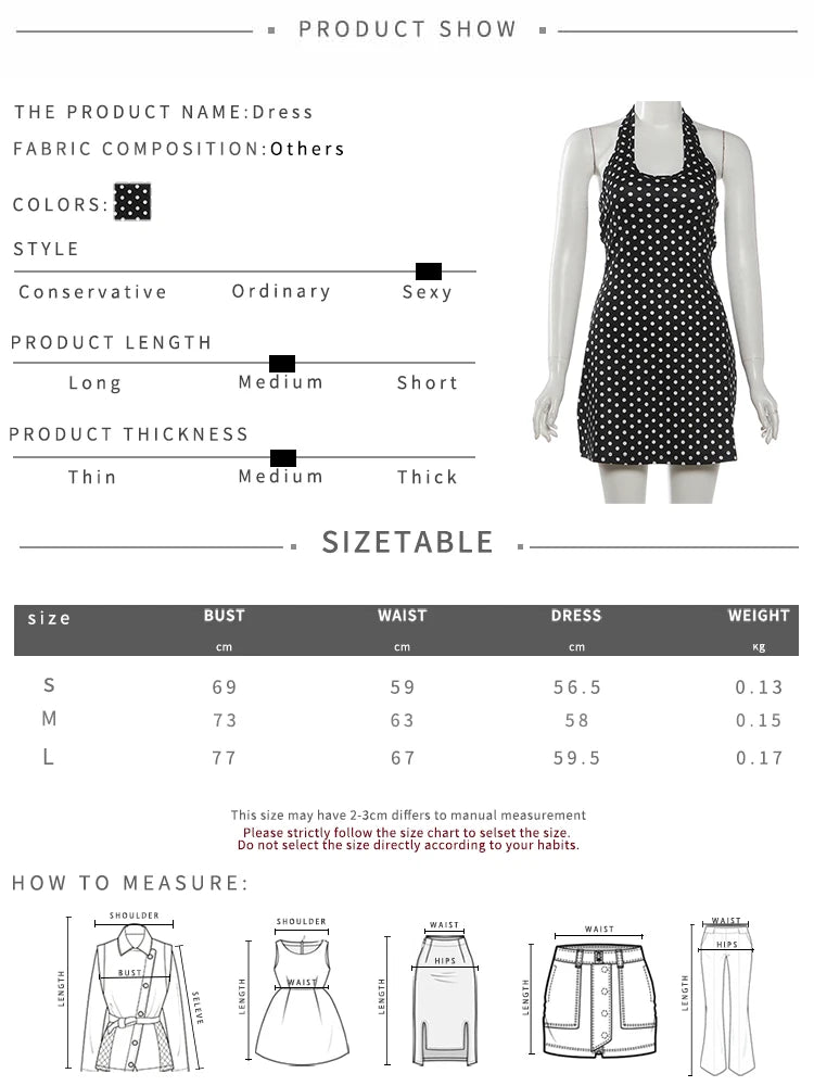 Nibber Low-Neck Sexy Backless Mini Dress Woman Summer Trend Polka Dot Print Halter Skinny Stretch Street Y2K Style Mini Bodycon