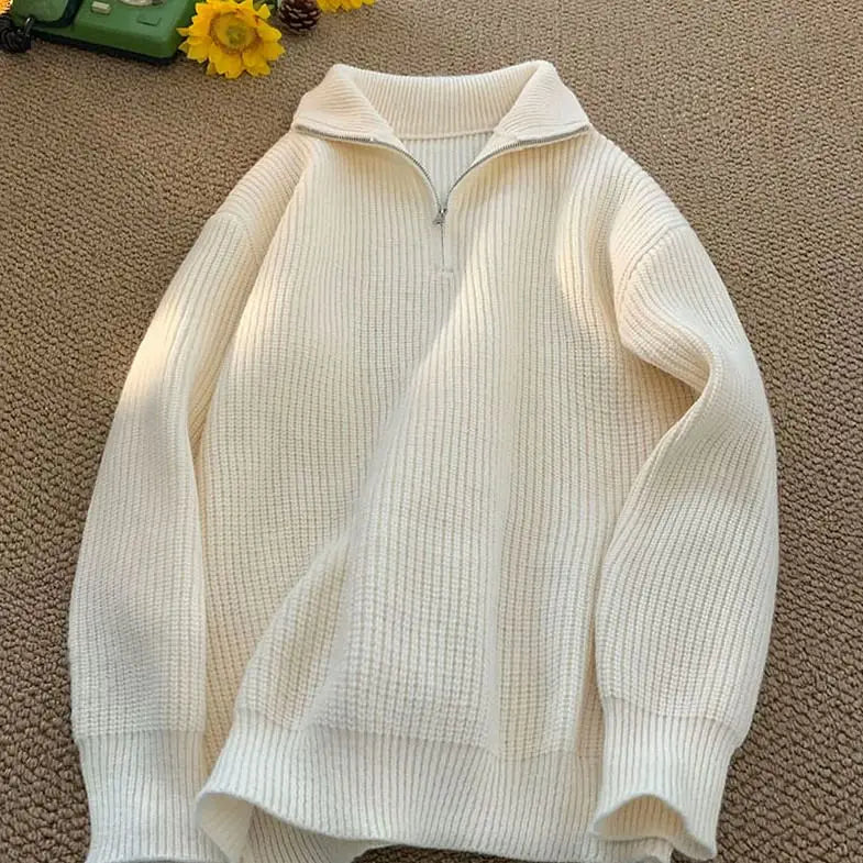 Autumn Winter New Fashion Long Sleeve Stand Up Collar with Half Zipper Sweaters Men's Clothing Casual All-match Knitting Tops