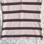 Striped Polo Collar Sweet Slim Shirt Women Short Sleeves Casual Harajuku Crop Top Japanese Style New Vintage Y2K Clothing 2025