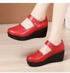 6cm Small Size 32-43 Comfortable Med Heels Pumps Soft Leather Mary Janes 2026 Women's Platform Wedges Shoes for Office Mom Dance