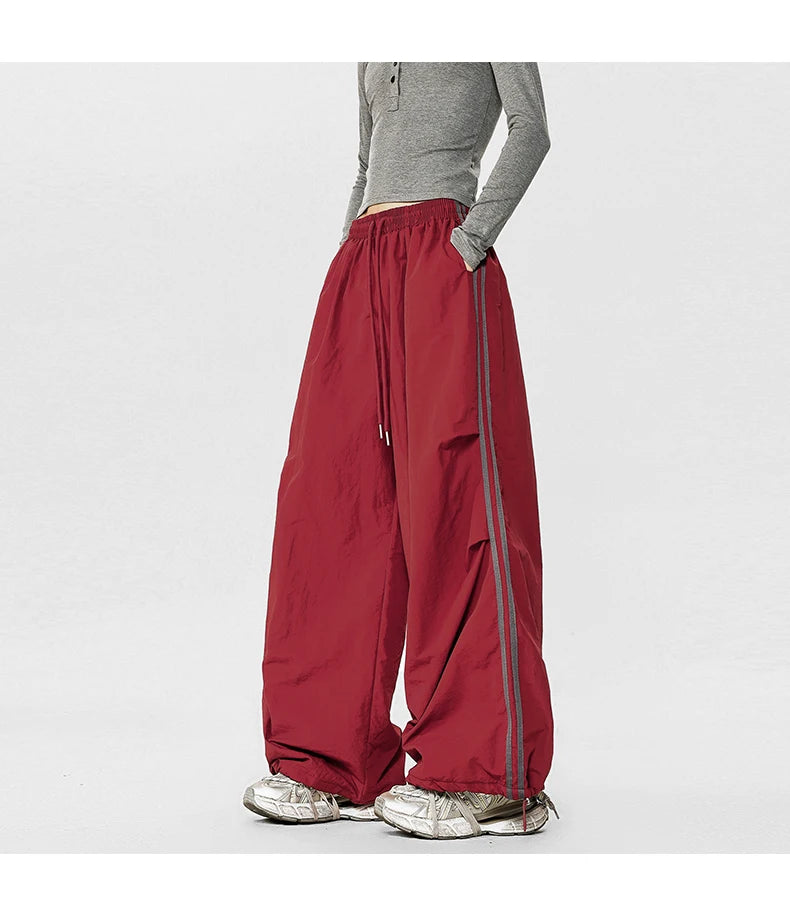 American Striped Quick - Drying Relaxed Pants for Men, Straight - Leg Wide - Leg Cargo Design Streetwear Couple's Work Trousers