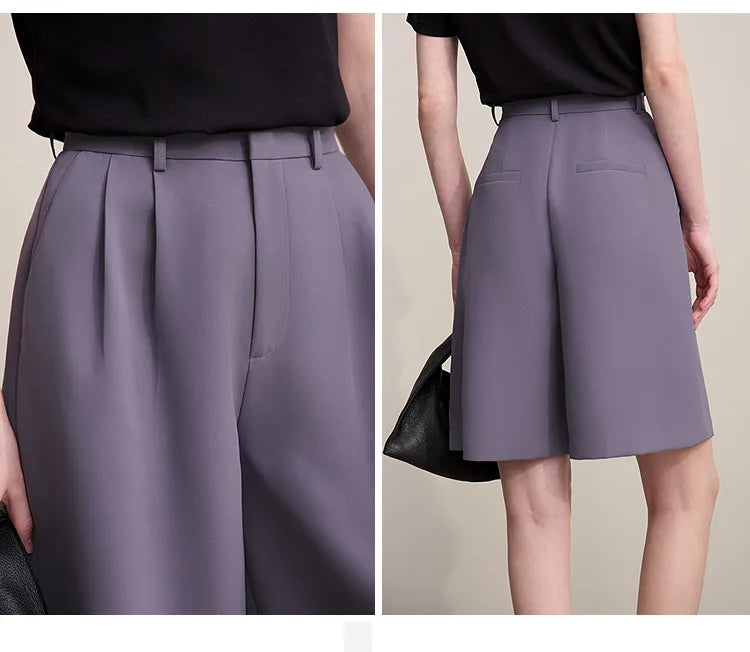 Amii Women's Shorts 2026 Summer New Commuter Versatile Pleated Loose Pants Women's Wide-leg Casual Five-point Pants 12622017