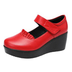 6cm Small Size 32-43 Comfortable Med Heels Pumps Soft Leather Mary Janes 2026 Women's Platform Wedges Shoes for Office Mom Dance