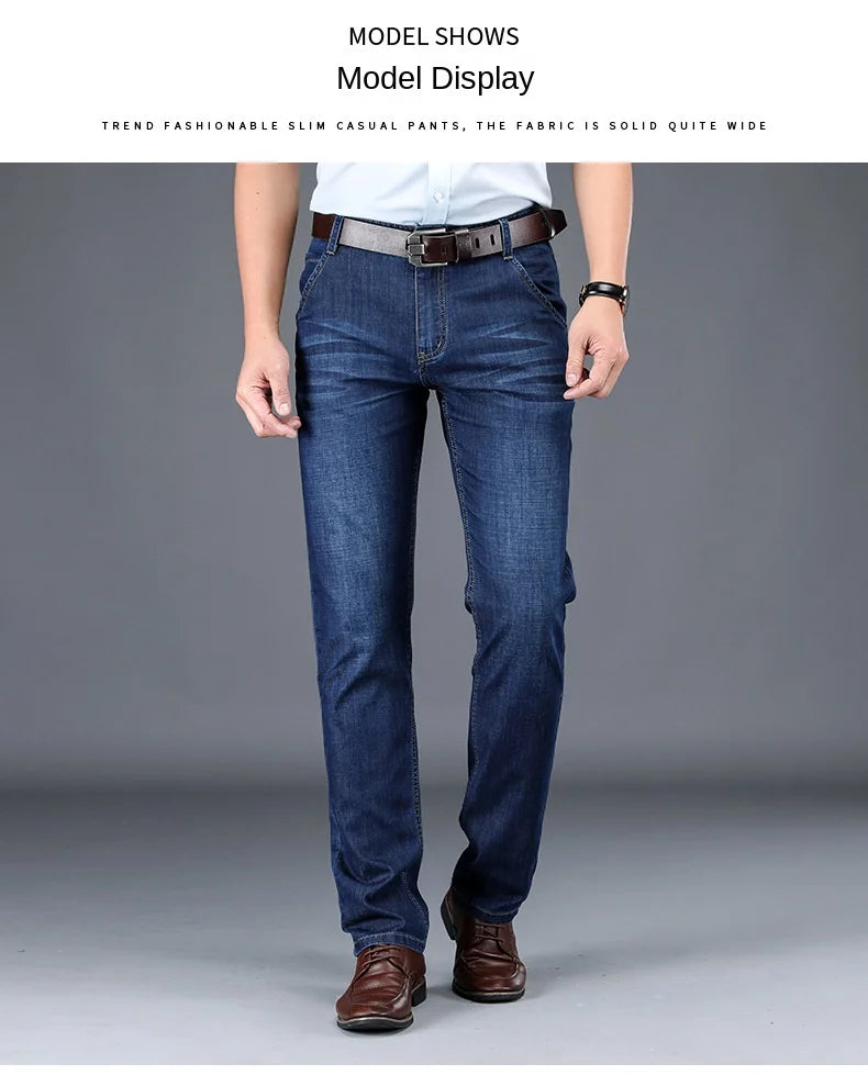 JEEP SPIRIT spring summer men's straight jeans casual loose mid-waist trousers all-match fashion business elastic denim pants