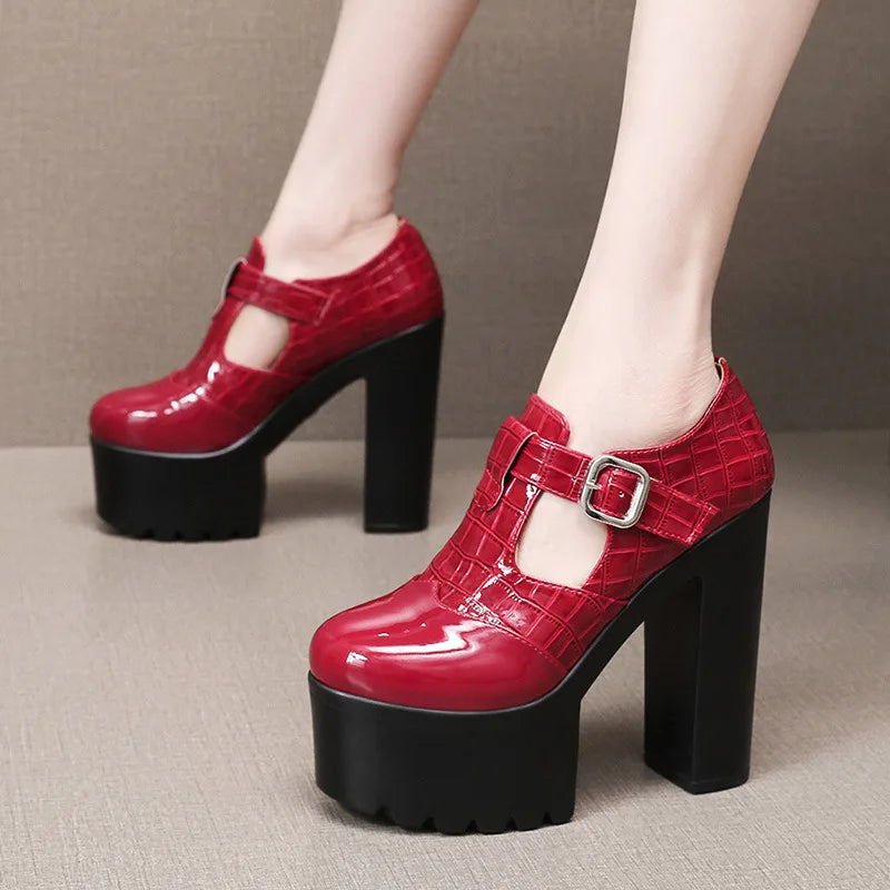 14cm Small Size 32-43 Elegant Patent Leather Mary Janes Chunky Platform Pumps 2025 Spring Block High Heels Shoes for Model Dress