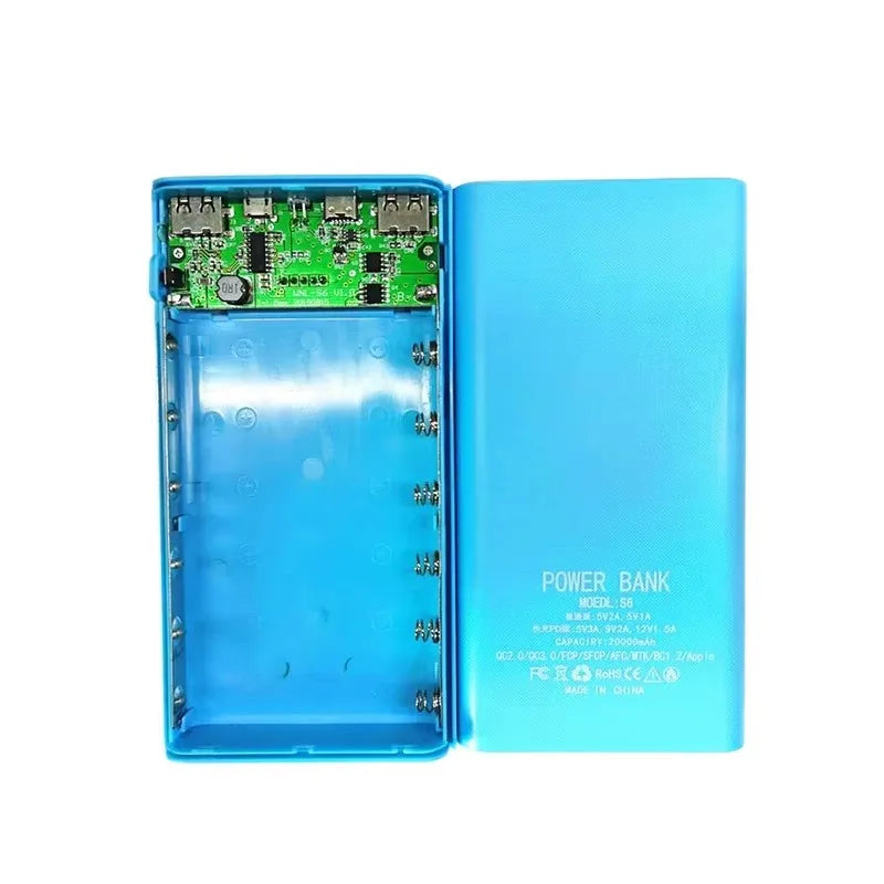 10W 18W 6*18650 Power Bank Battery Box Holder Dual USB Type C Micro 22.5W Fast Charge Shell With Led Lights 18650 Battery Cases