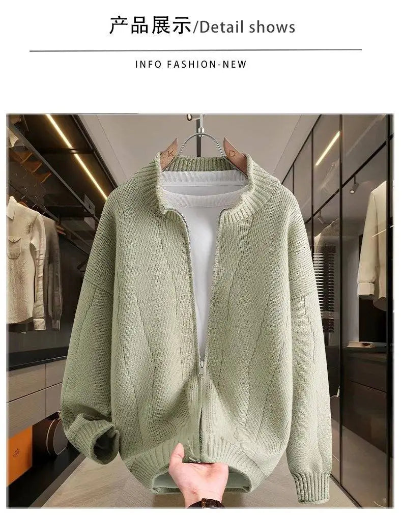 2026 Autumn Men's High Quality Comfortable Loose Solid Color Knitted Cardigan jacket Men's Fashion Trend Casual Sweater men