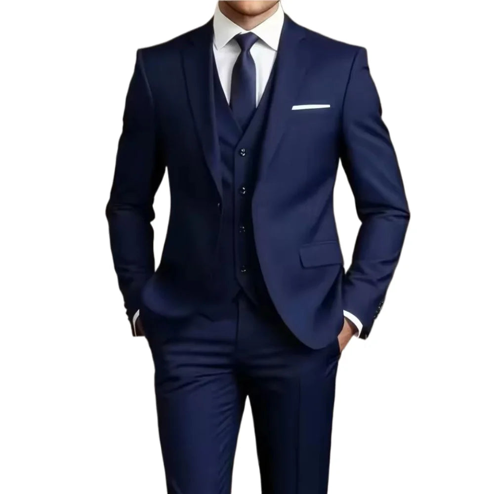 Men's 2 Piece Suit Set Solid Color Elegant Wedding Formal Business Dress Blazer Vest Pants Classic Tuxedo for Party Groomsmen