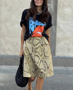 Tossy Snakeskin Printed Fashion Skirt Women's High Waist Slim Contrast Patchwork Commute Streetwear Female Vintage Y2k Skirt