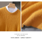 Autumn Winter 100% Mink Cashmere Sweater Men's Round Neck Pullover Loose Solid Color Plus Size Base Knit Business Casual Sweater