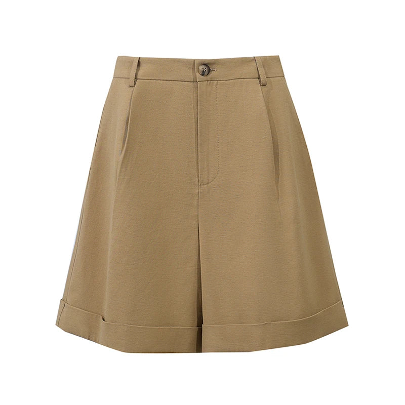 Amii Women's Shorts 2026 Summer New Rolled Casual Cotton Pants Cuffed Hem Solid Color Versatile Basic Woman Clothes 12622140