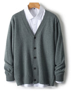 100% Pure Wool Sweater Autumn Winter New Men's Cardigan V-Neck Buckle Jacket Loose Casual Cashmere Knitted Sweater Long Sleeveds