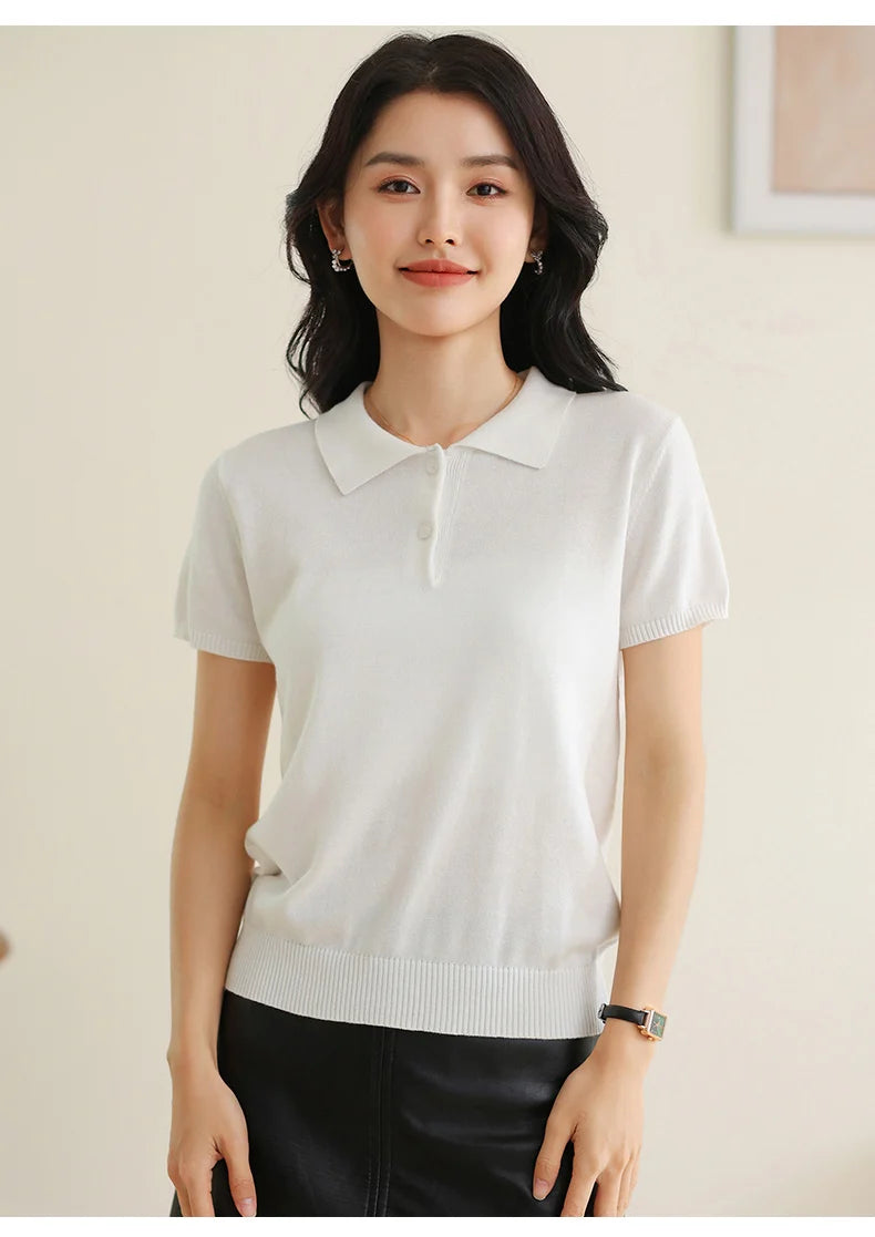 100% Cotton Women POLO Collar Casual Top T-shirt luxury designer clothing woman plus size clearance sale