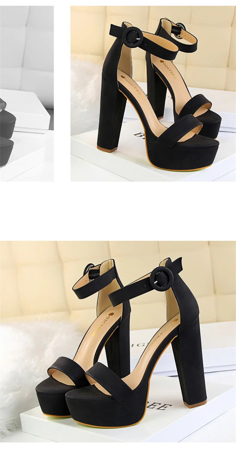 New Fashion Simple Comfort Women Platform High Heels Sandals Summer Peep Toe Party Wedding Pumps Buckle Slimming Shoes