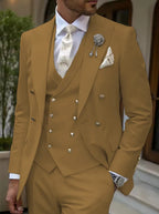 Men's 3-Piece Tuxedo Suit Set High-Quality GoldenButton Blazer Vest And Pants Wedding Business Gentleman's Suit