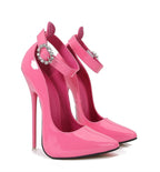Hlieny Super High Heels 16cm Women Pumps Stilettos Heel Pointed Toe Ladies Ankle Crystal Buckle Strap Sandals Nightclub Shoes