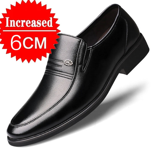 Men's Breathable Hollow Out Elevator Dress Leather Shoes Spring Summer 6cm Height Increase Business Slip-On Formal Office Shoes
