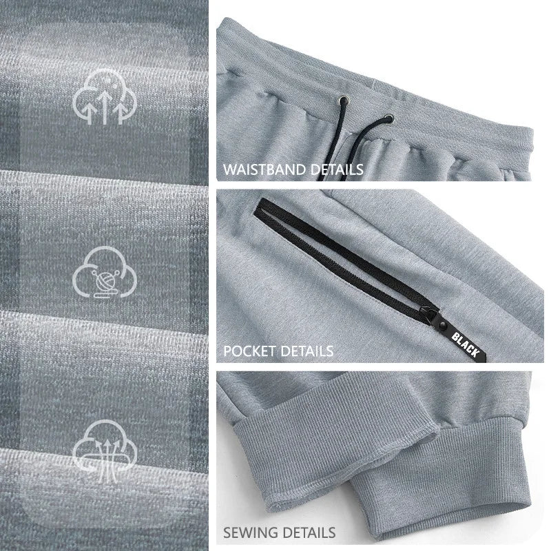 Spring/Autumn High-Quality Men's Sport Pants with Drawstring Cuffs and Zippered Pockets - Solid Color Elasticated Casual Pants
