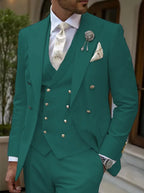 Men's 3-Piece Tuxedo Suit Set High-Quality GoldenButton Blazer Vest And Pants Wedding Business Gentleman's Suit