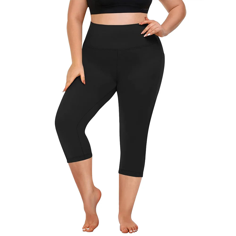 Women High Waist Plus Size 7/8 Yoga Leggings with Pockets Milk Silk Breathable Sport Women's pantss Base Leggings for Fitness