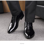 Mens Black Genuine Leather Cap Toe Lace Up Formal Business Office Groom Wedding Daily Wear Dress Shoes British Style Fashion