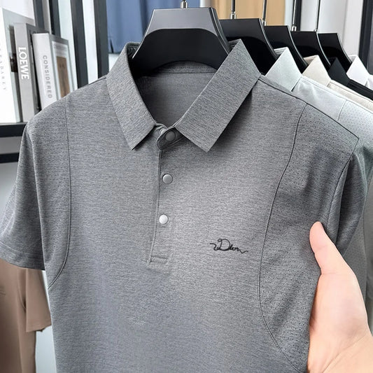 men's summer short sleeved sports polo shirt letter printed breathable t-shirt with air holes casual fashionable men's clothing