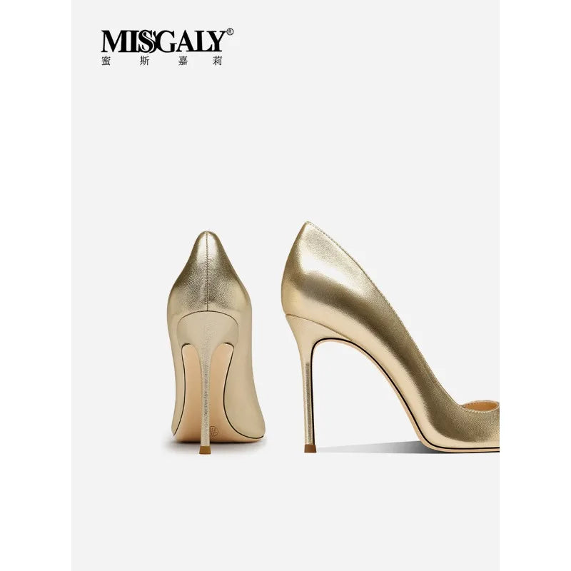 Golden high heels for women, new style, with pointed, slender heels,small fragrant style,color blocking, sexy banquet high heels