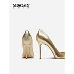 Golden high heels for women, new style, with pointed, slender heels,small fragrant style,color blocking, sexy banquet high heels