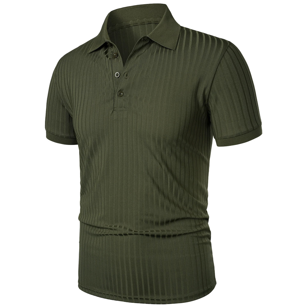 Men's running sports fitness wear summer high stretch vertical short-sleeved POLO shirt slim knit base shirt