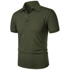 Men's running sports fitness wear summer high stretch vertical short-sleeved POLO shirt slim knit base shirt