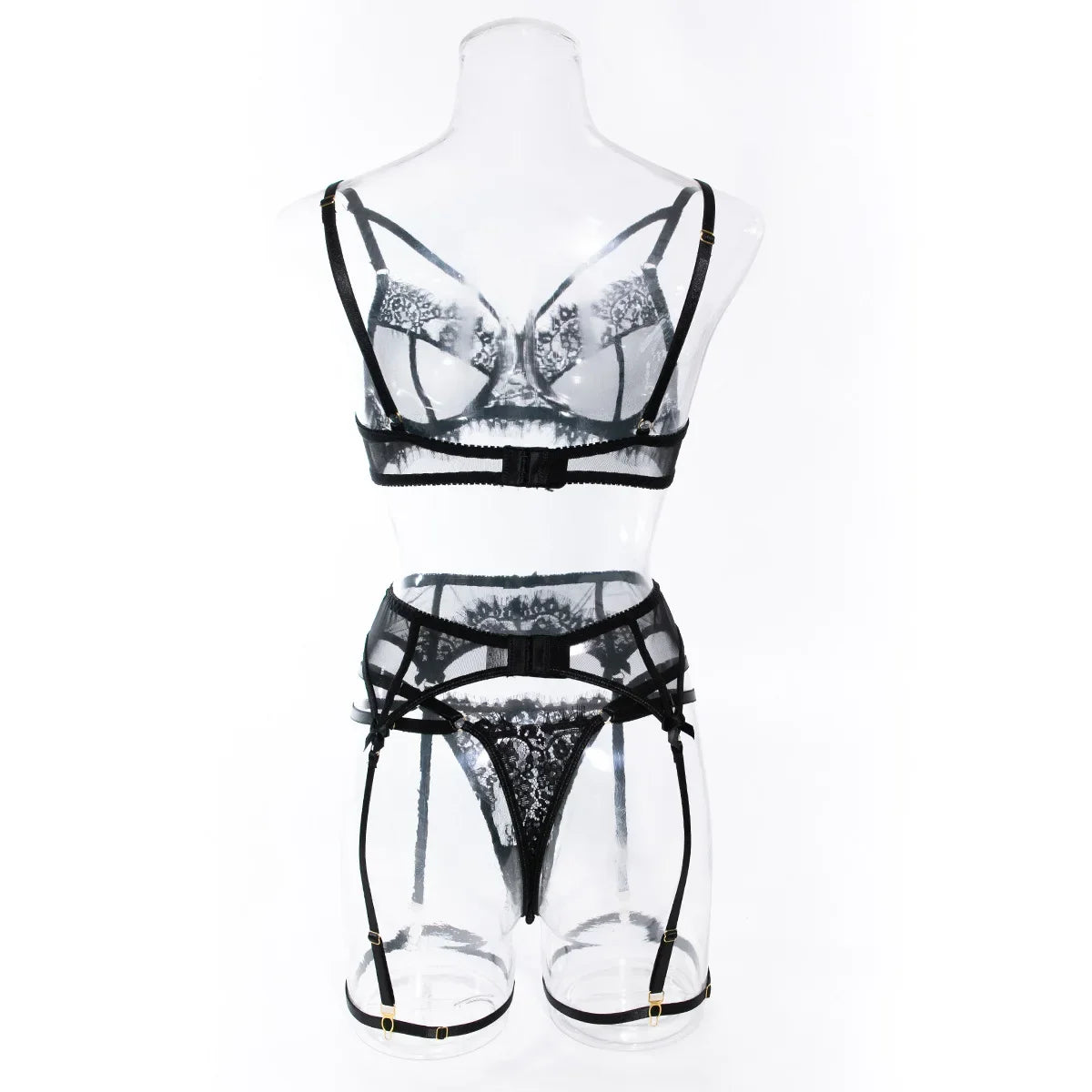 Tornova 4 Piece Sexy Lingerie Set for Women Mesh and Lace Sexy Perspective Push-up Solid Color Lace Hollow Out Underwear Set New