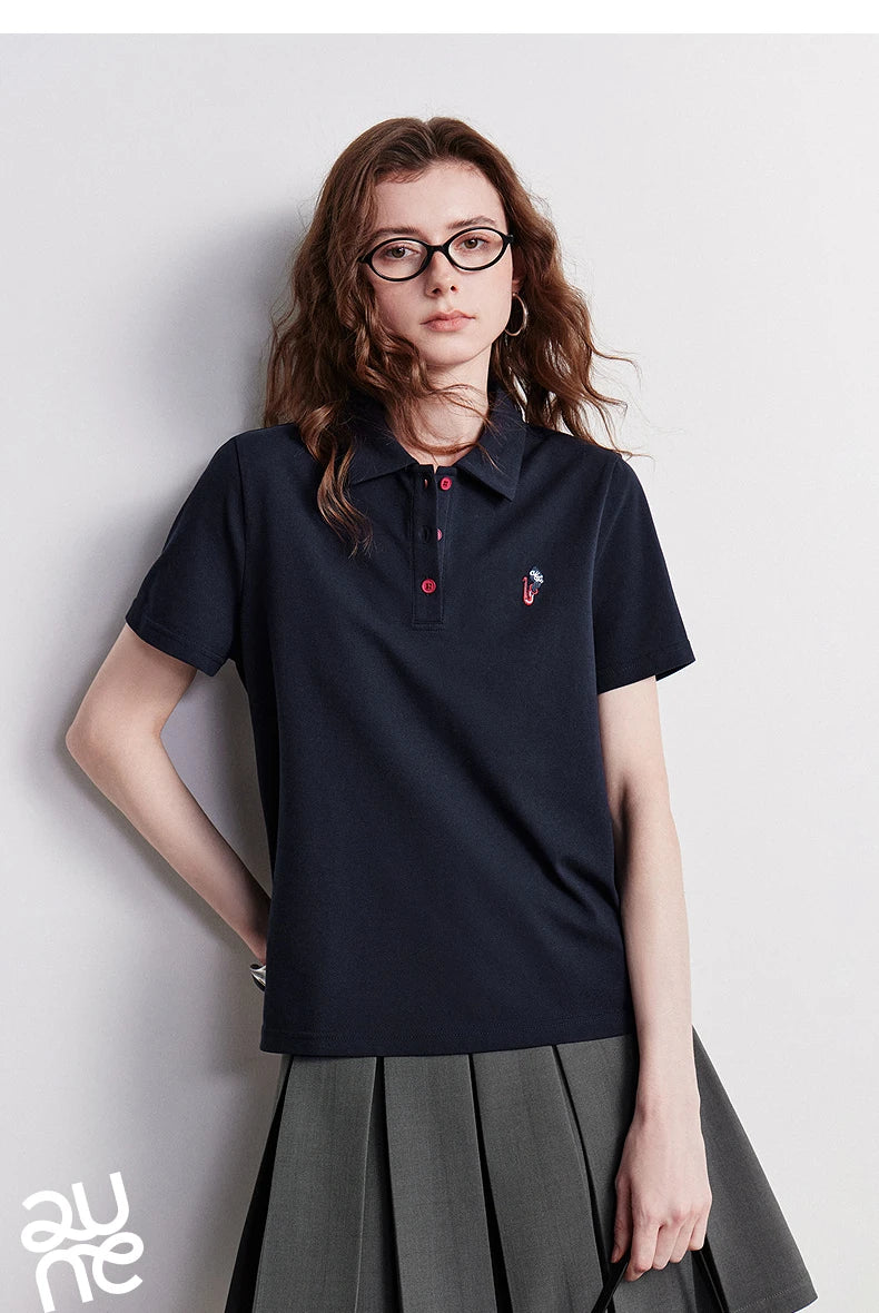 TOYOUTH Women Polo Shirt 2026 Summer New Breathable Short Sleeve Versatile Pullover Tops