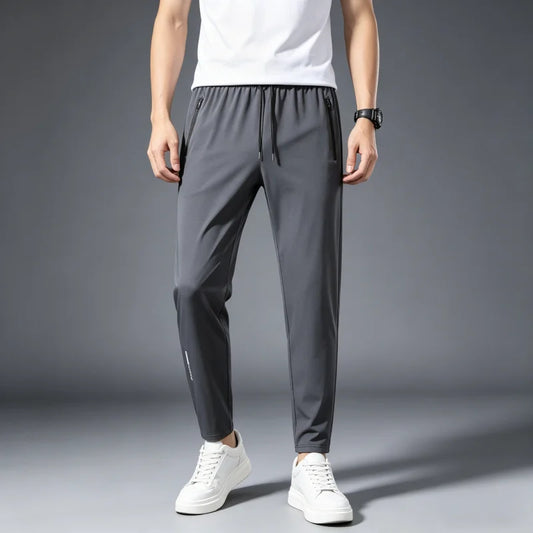 Men's Summer Lightweight High-Stretch Ice Silk Pants, Quick-Dry Breathable Ice Silk Sports Sweatpants for Running & Fitness