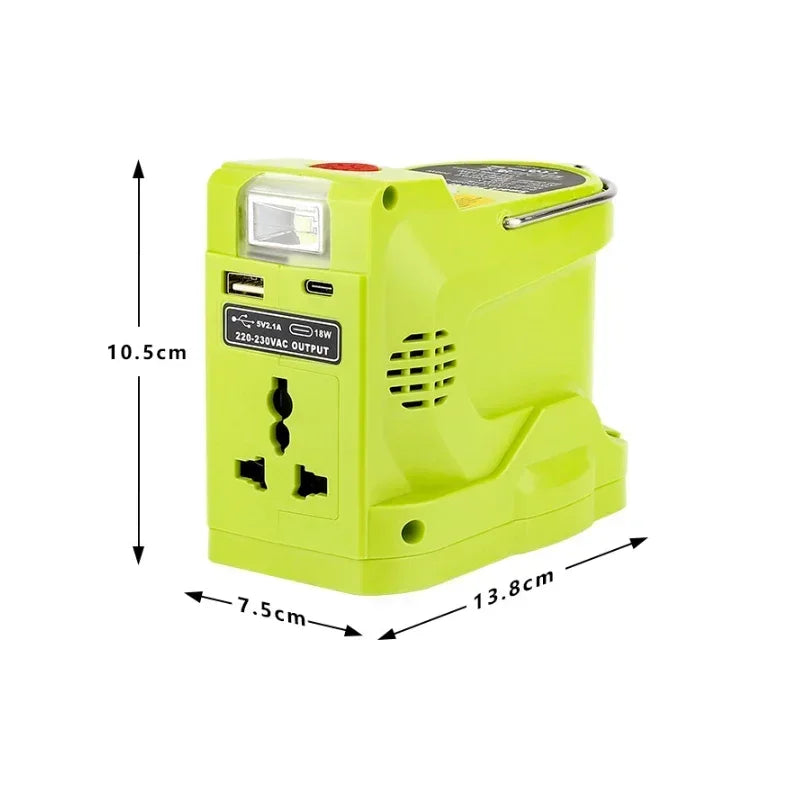200W Portable Power Station Power Generator For Ryobi 18V Lithium Battery Portable Power Inverter With Dual USB 280LM LED Light